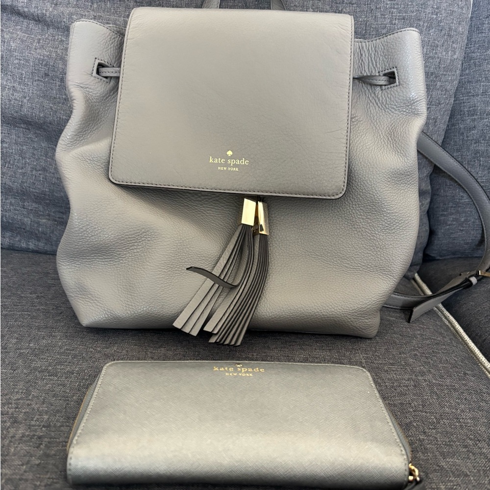 Kate Spade Gray Backpack and Wallet Set